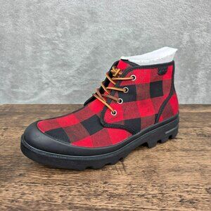 Polo Ralph Lauren Umar Buffalo Plaid Boots 9.5 Black Red Ankle Rugged Laces New